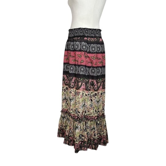 Baccini Boho Gypsy Tiered Floral Butterfly Garden Print Maxi Skirt (PM) - Picture 3 of 11